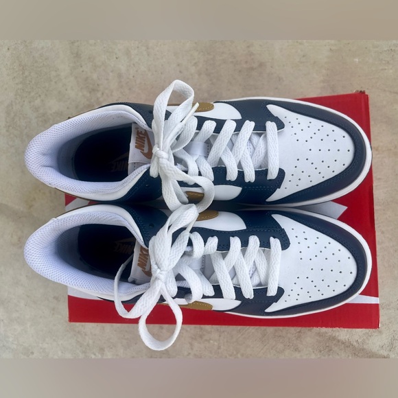 Nike Dunk Low Shoes White/Wheat-Midnight Navy - Picture 5 of 7